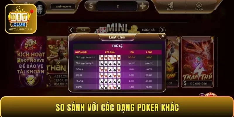 So sánh với các dạng Poker khác